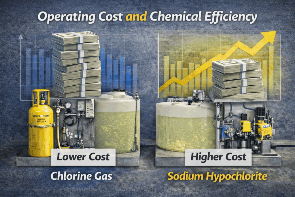 Cost comparison of chlorine gas vs. sodium hypochlorite Cost comparison of chlorine gas vs. sodium hypochlorite