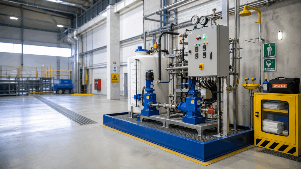Spacious industrial processing plant interior
